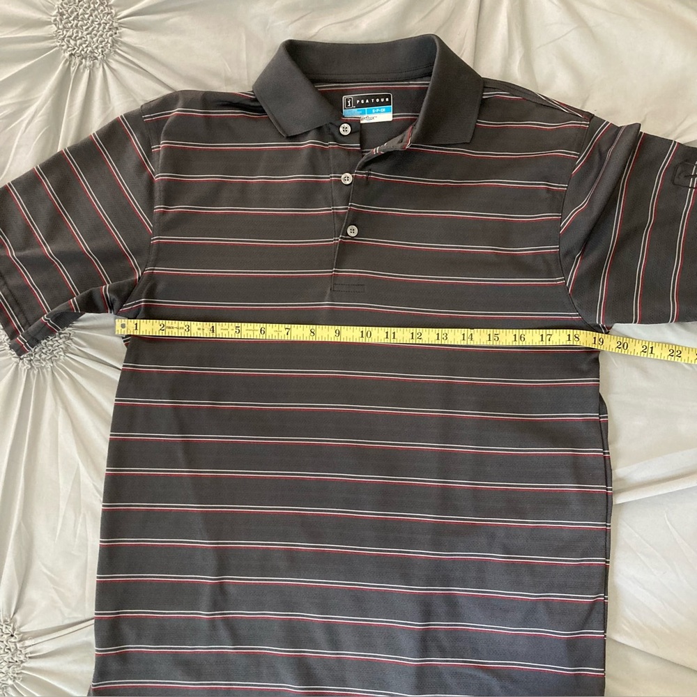 PGA Tour Men's Airflux Short Sleeve Golf Polo Shirt Gray Striped Size Small - Picture 4 of 10